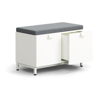 Úložná lavica QBUS, na nožičkách, 584x800x420 mm, biela, šedá poduška obrázok
