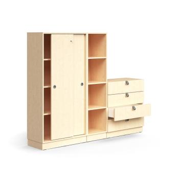 Uzamykateľná skriňa QBUS + 4 otvorené priehradky + 4 zásuvky, so soklom, 1636x2000x420 mm, breza obrázok