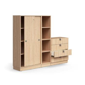 Uzamykateľná skriňa QBUS + 4 otvorené priehradky+ 4 zásuvky, so soklom, 1636x2000x420 mm, dub obrázok