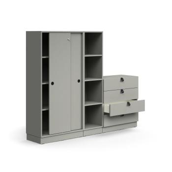 Uzamykateľná skriňa QBUS + 4 otvorené priehradky + 4 zásuvky, so soklom, 1636x2000x420 mm, svetlošed obrázok
