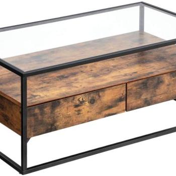 VASAGLE Konferenčný stolík hnedý sklenená doska 106x60 cm obrázok