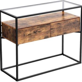 VASAGLE Odkladací stolík industriálny sklenená doska 100x40 cm obrázok