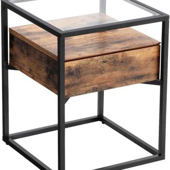 VASAGLE Odkladací stolík so zásuvkou sklenená doska 43x43 cm obrázok