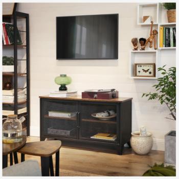 VASAGLE TV stolík čierny drôtená dvierka 100 x 55 x 33 cm obrázok