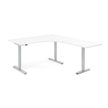 Výškovo nastaviteľný stôl FLEXUS, rohový, 1600x2000 mm, biela obrázok