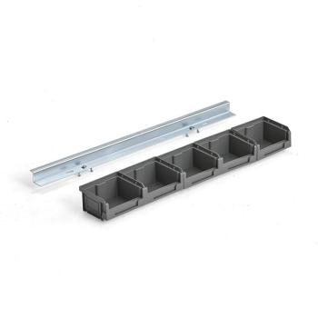Závesná lišta pre plastové boxy, širka 500 mm, vrátane 5 boxov obrázok