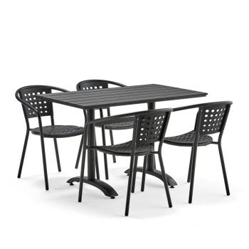 Zostava záhradného nábytku Piazza + Capri, 1 stôl + 4 čierne stoličky obrázok